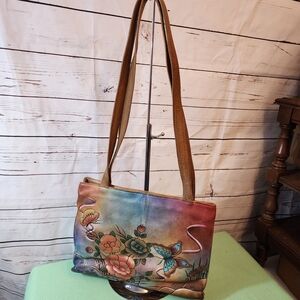 Hand Painted 1980's Classic Collector Purse ANUSCHKA Leather One of a Kind